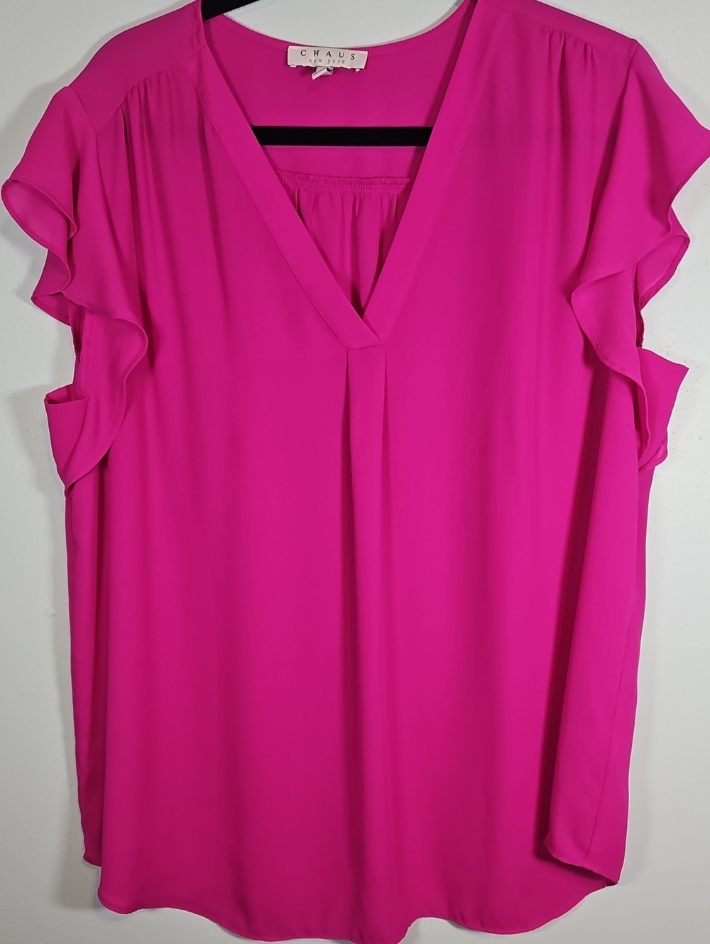 Chaus V-Neck Flutter Sleeve Blouse — Hot Pink